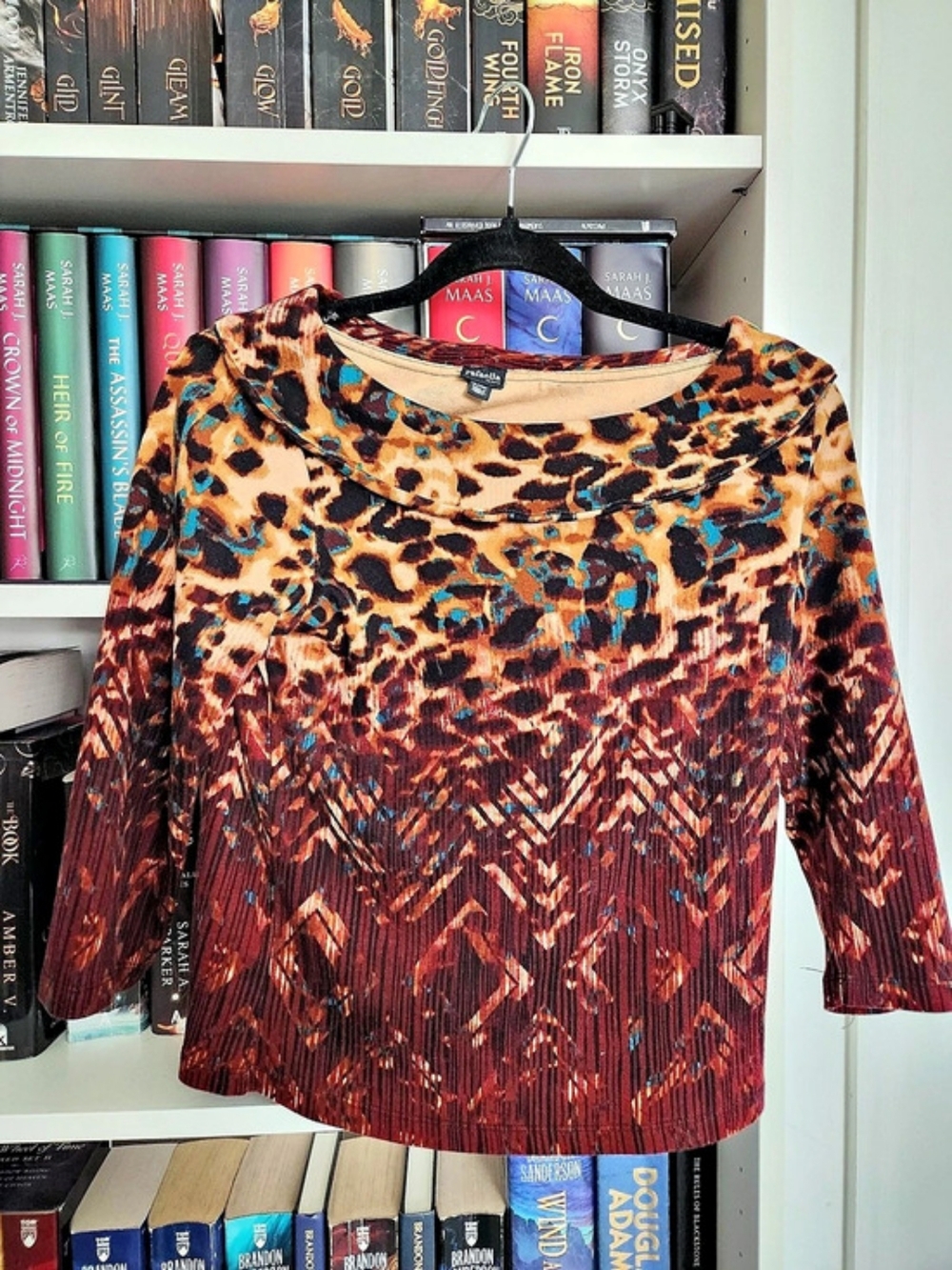 Rafaella Animal Print Long Sleeve Top in Brown & Blue Size Small